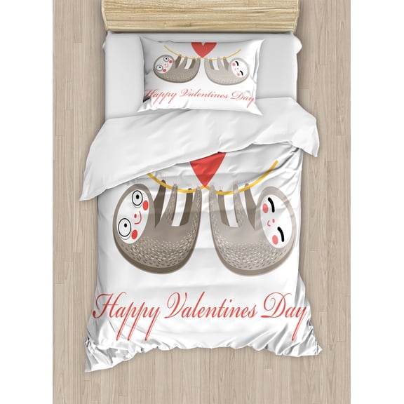 Ambesonne Sloth Duvet Cover Set, Tropical Animals, Twin, Warm Taupe Vermilion