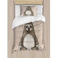 thumbnail image 1 of Ambesonne Sloth Duvet Cover Sets, Cartoon Sloth Meditates, 2-Twin, Warm Taupe Sage Green, 1 of 3