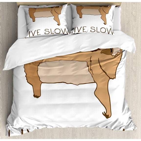Ambesonne Sloth Duvet Cover Sets, Happy Character Live Slow, 2-Queen, Pale Brown