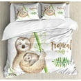 thumbnail image 1 of Ambesonne Sloth Duvet Cover Sets, Happy Family Boho Style, 2-Queen, Pale Brown Green, 1 of 6