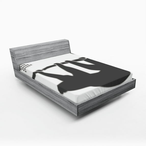 Ambesonne Sloth Fitted Sheet, Animal Silhouette Shower, Full Size, Charcoal Grey and White