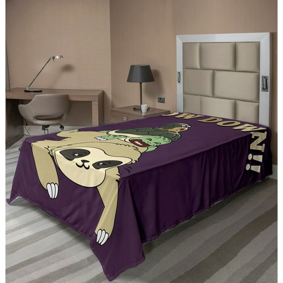 Ambesonne Sloth Flat Sheet, Funny Cartoon Scenery, Twin Size, Multicolor