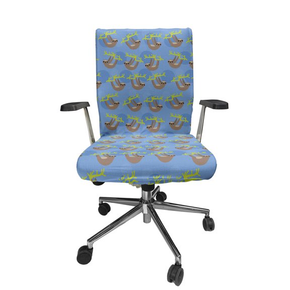 Ambesonne Sloth Office Chair Cover Stretchable High Back, Hanging Branches Lazy Animal, Ceil Blue Sepia
