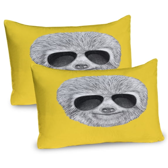 Ambesonne Sloth Pillow Sham 2 Pack, Hipster Jungle Animal, 30"x20", Yellow Grey