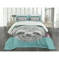 thumbnail image 1 of Ambesonne Sloth Quilted Bedspread Set 3 Pcs, DJ Sloth Headphones, King Size, Teal Grey Fuchsia, 1 of 5