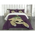 thumbnail image 1 of Ambesonne Sloth Quilted Bedspread Set 3 Pcs, Funny Cartoon Scenery, Queen Size, Multicolor, 1 of 5