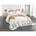 thumbnail image 1 of Ambesonne Sloth Quilted Bedspread Set 3 Pcs, Happy Character Live Slow, Queen Size, Pale Brown, 1 of 5