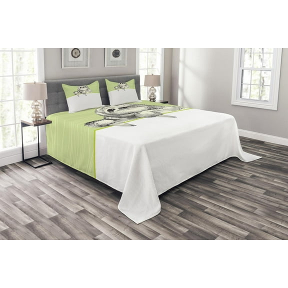 Ambesonne Sloth Quilted Bedspread Set 3 Pcs, Idle Sloth Abstract Green, King Size, Pistachio Green Black