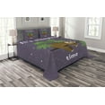 thumbnail image 1 of Ambesonne Sloth Quilted Bedspread Set 3 Pcs, Sleeping Time Wording Cartoon, King Size, Plum Brown Green, 1 of 3