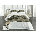 thumbnail image 1 of Ambesonne Sloth Quilted Bedspread Set 3 Pcs, Tropical Animal Smiling, King Size, Ivory Black, 1 of 5