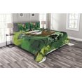 thumbnail image 1 of Ambesonne Sloth Quilted Bedspread Set 3 Pcs, Vibrant Rainforest Plants, Queen Size, Green Brown, 1 of 3