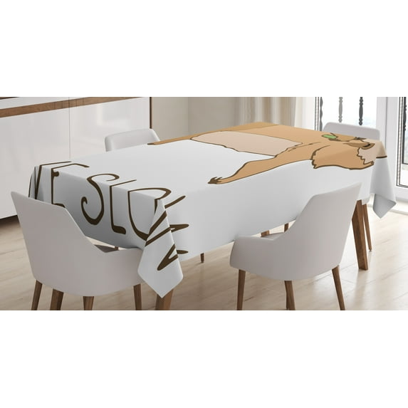Ambesonne Sloth Tablecloth Rectangular Table Cover, Happy Character Live Slow, 52"x70", Pale Brown
