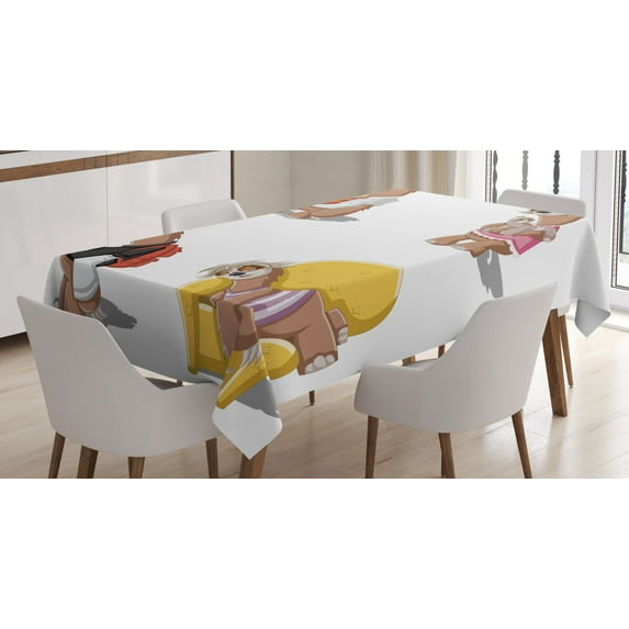 Ambesonne Sloth Tablecloth Rectangular Table Cover, Lazy Sloth Family Cartoon, 60"x90", Multicolor