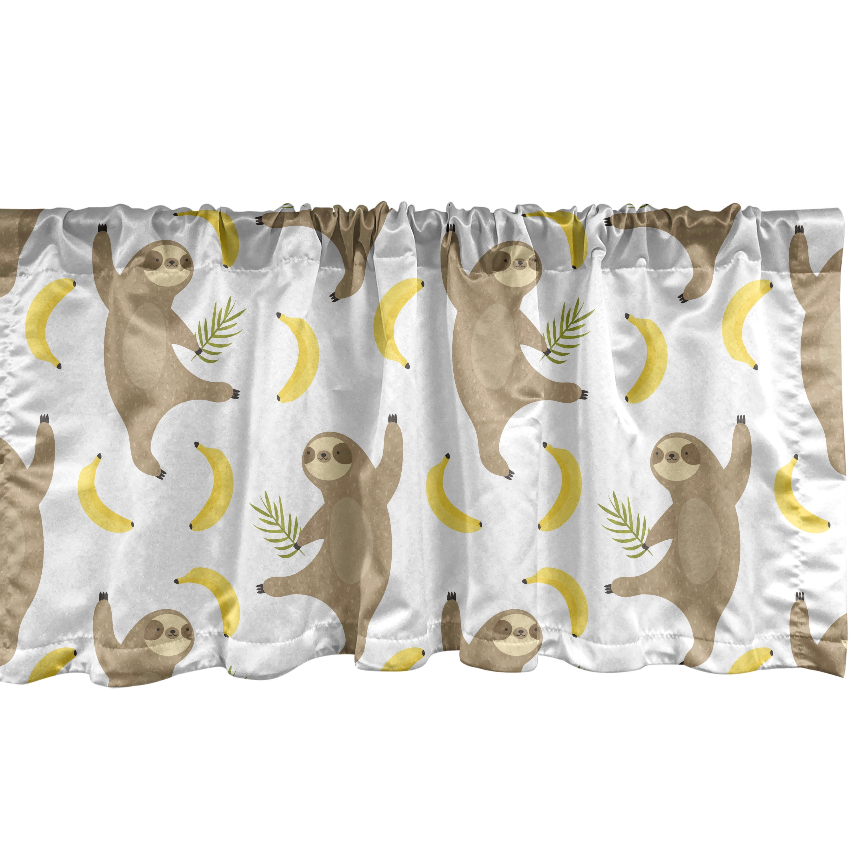 Ambesonne Sloths Window Valance, Tropical Sloths and Bananas, 54