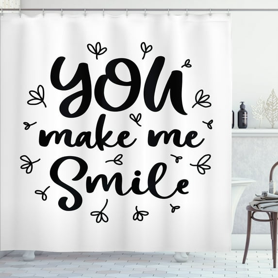 Ambesonne Smile Shower Curtain, Hand Drawn You Make Me Smile, 69"Wx84"L, Charcoal Grey and White