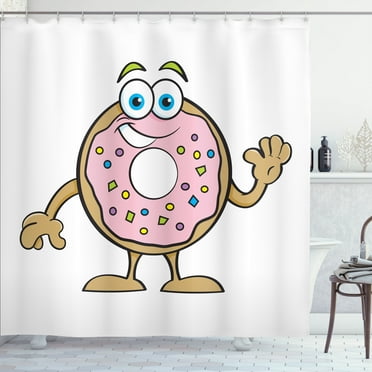 Ambesonne Smile Shower Curtain, Waving Donut with Sprinkles, 69"Wx75"L, Rose Multicolor