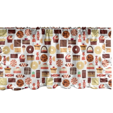 Ambesonne Snack Bar Window Valance, Colorful Graphical Pattern of Delicious Foods Sweets Pastry Chocolate Donuts, Curtain Valance for Kitchen Bedroom Decor with Rod Pocket, 54" X 18", Multicolor