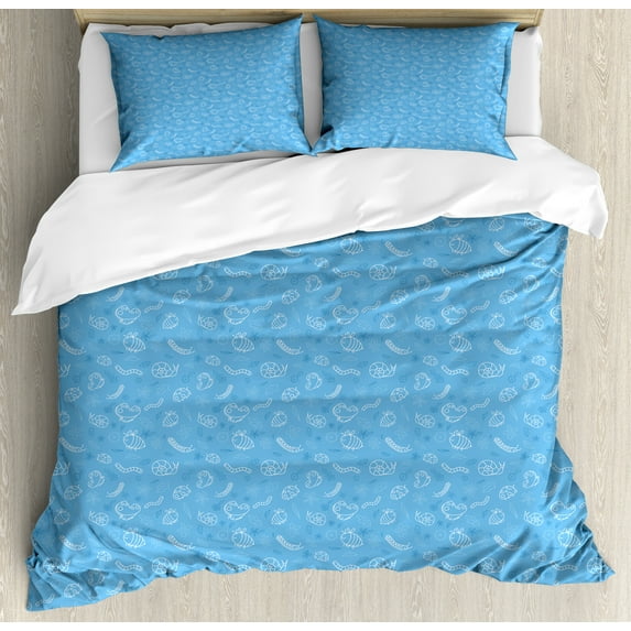 Ambesonne Snail Duvet Cover Sets, Multitude Bugs and Foliage, 2-King, Deep Sky Blue White
