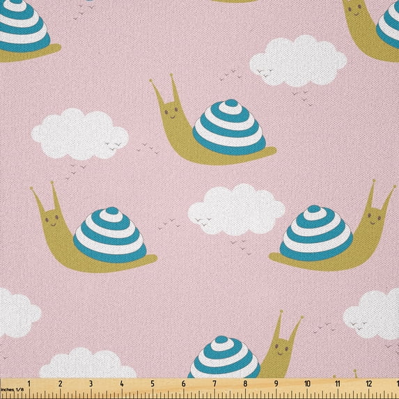 Ambesonne Snail Fabric by the Yard Microfiber, Cartoon Concept Animal, 10 Yards, Rose Sea Blue and Fawn