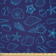 thumbnail image 1 of Ambesonne Snail Fabric by the Yard Microfiber, Seashells Starfish Oyster, 5 Yards, Indigo and Blue, 1 of 4