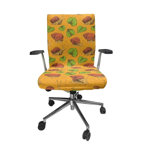 Ambesonne Snail Office Chair Cover Stretchable High Back, Mollusks and Leaves in Autumn, Marigold Rust and Green
