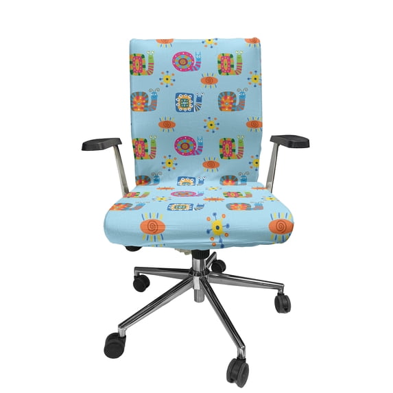 Ambesonne Snail Office Chair Cover Stretchable High Back, Sun and Flower Symbol Art, Pale Blue Multicolor