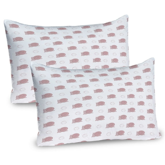 Ambesonne Snail Pillow Sham 2 Pack, Crawling Shelled Elements, 26"x20", Pale Pink Rose White