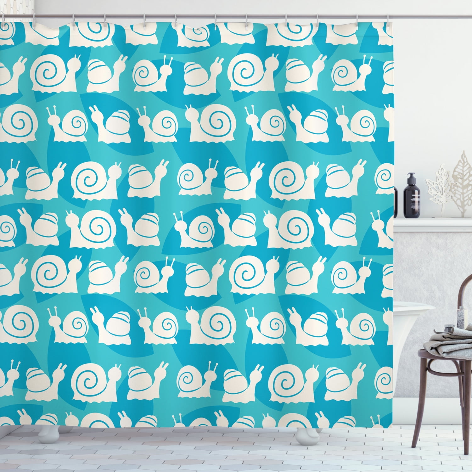 Ambesonne Snail Shower Curtain, Cartoon Snails Leaves, 69"Wx70"L, White ...