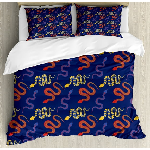 Ambesonne Snake Duvet Cover Sets, Poisonous Animals Pattern, 2-King, Dark Lavender Multicolor