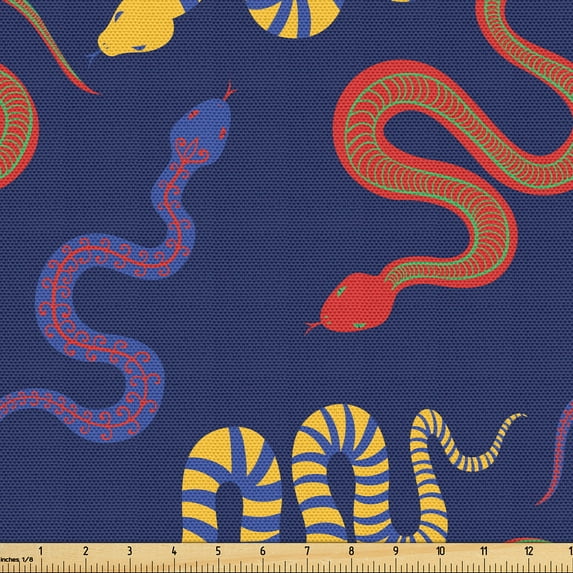 Ambesonne Snake Fabric by the Yard Upholstery, Poisonous Animals Pattern, 5 Yards, Dark Lavender Multicolor