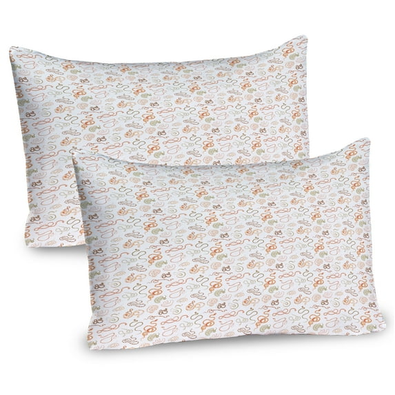 Ambesonne Snake Pillow Sham 2 Pack, Pastel Colored Reptiles Motif, 30"x20", Peach White