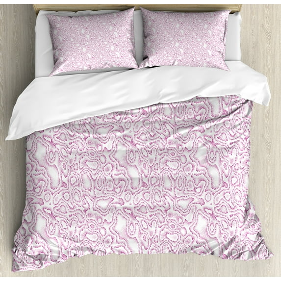 Ambesonne Snakeskin Print Duvet Cover Sets, Wild Animal Girly, 2-King, Lilac Dark Magenta