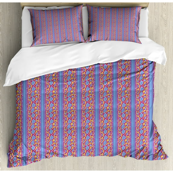 Ambesonne Snakeskin Print Duvet Cover Sets, Wild Reptilian Art, 2-King, Magenta Azure Blue