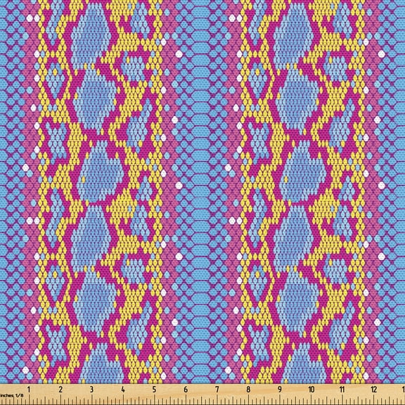 Ambesonne Snakeskin Print Fabric by the Yard Upholstery, Wild Reptilian Art, 1 Yard, Magenta Azure Blue