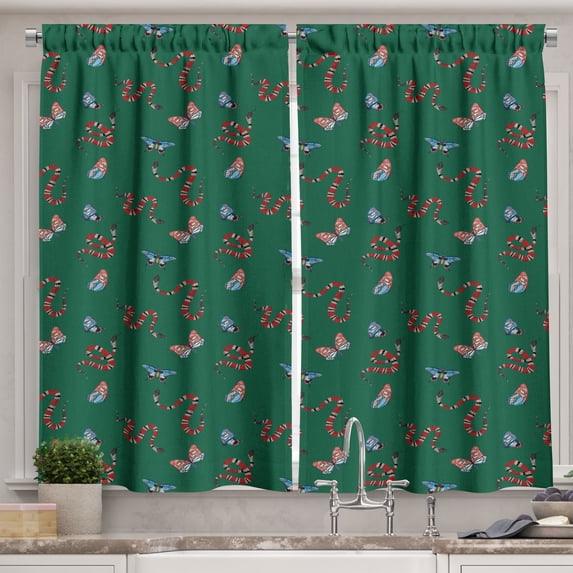 Ambesonne Snakeskin Print Kitchen Curtains, Fly and Reptile, 55"x45", Forest Green Multicolor
