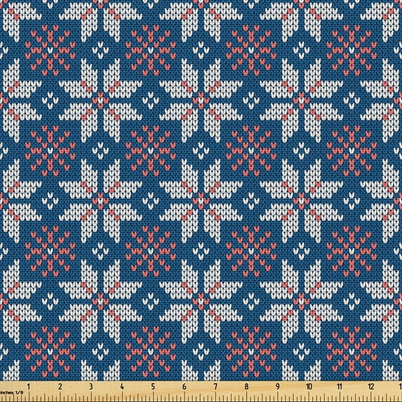 Ambesonne Snow Fabric by the Yard Upholstery, Winter Motifs Christmas Art, 3 Yards, Dark Lavender and Coral