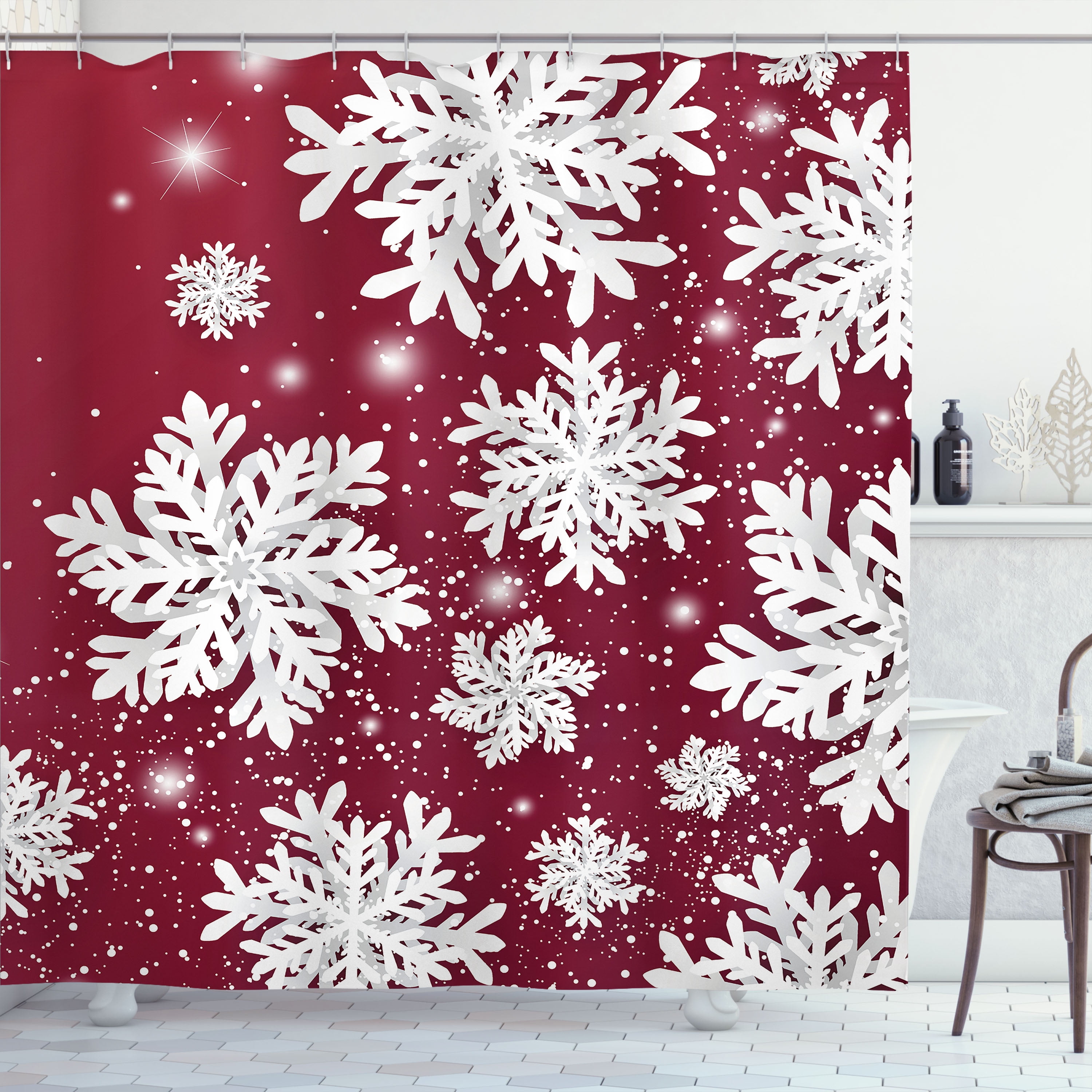 Ambesonne Snow Shower Curtain, Abstract Winter Motifs Art, 69"Wx75"L