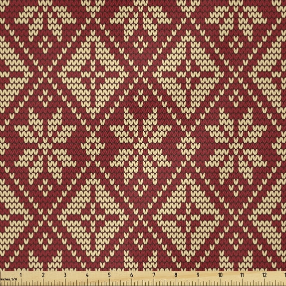 Ambesonne Snowflake Fabric by the Yard Microfiber, Bicolor Winter Design, 10 Yards, Ruby Beige