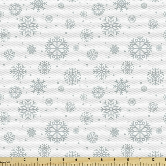 Ambesonne Snowflake Fabric by the Yard Upholstery, Winter Motif Doodle, 10 Yards, Pale Grey White