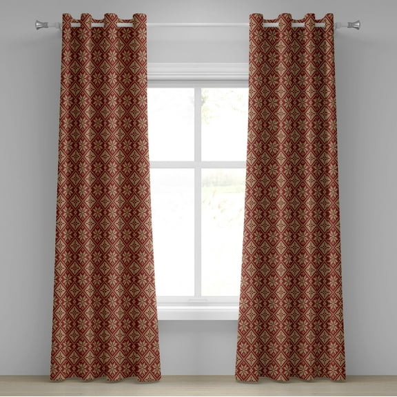 Ambesonne Snowflake Grommet Curtain, Bicolor Winter Design, 50" x 84", Ruby Beige