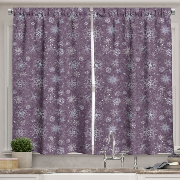 Ambesonne Snowflake Kitchen Curtains, Christmas Flowers, 55"x39", Lavender Violet