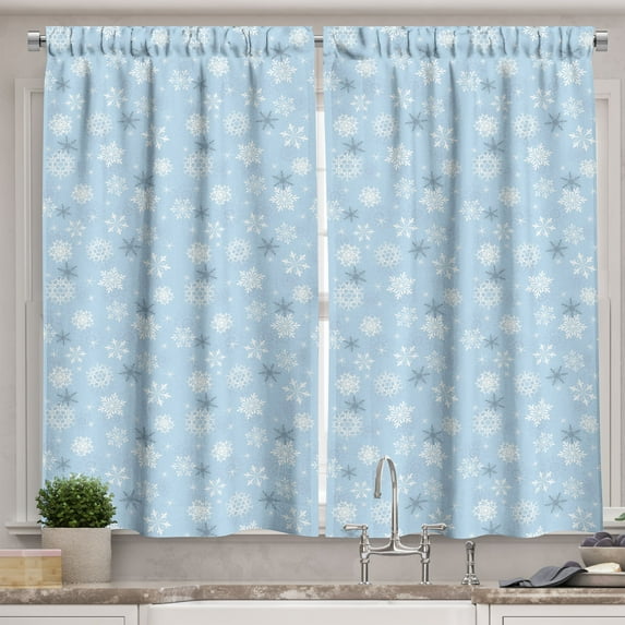 Ambesonne Snowflake Kitchen Curtains, Cold Weather Design, 55"x45", Pale Blue Taupe White