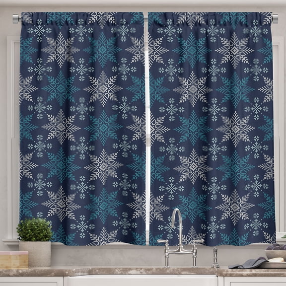 Ambesonne Snowflake Kitchen Curtains, Winter Holiday Theme, 55"x45", Sea Green Pale Blue