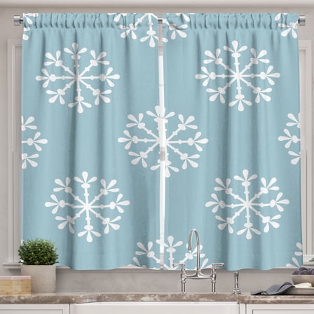 Ambesonne Snowflake Kitchen Curtains, Winter New Year Themed, 55"x45", Pale Blue