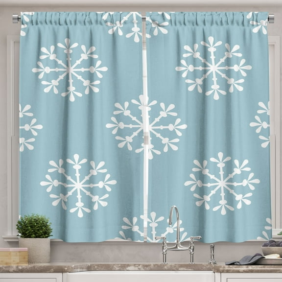 Ambesonne Snowflake Kitchen Curtains, Winter New Year Themed, 55"x45", Pale Blue