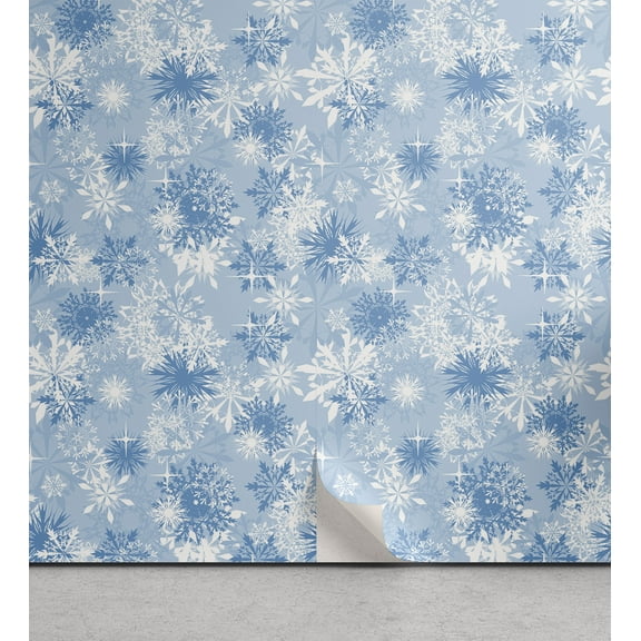 Ambesonne Snowflake Peel & Stick Wallpaper for Home, Christmas Season, 13"x72", Pale Blue White