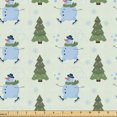 thumbnail image 1 of Ambesonne Snowman Fabric by the Yard Upholstery, Skiing Funny Character Pine, 5 Yards, Olive Green Soft Blue, 1 of 5