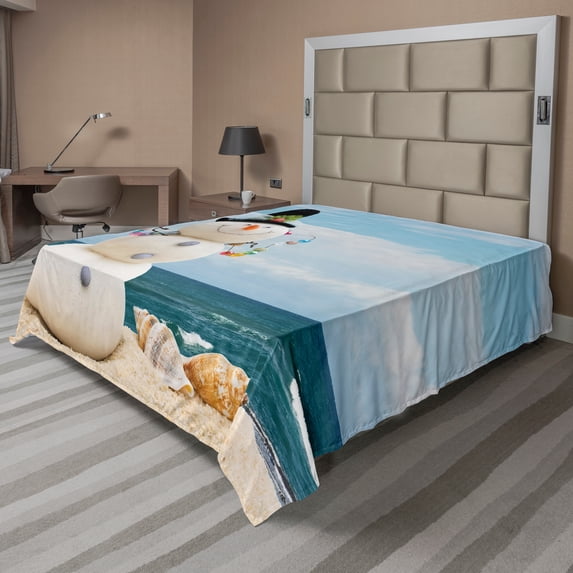 Ambesonne Snowman Flat Sheet, Winter Vacation Coastal, California King, Multicolor