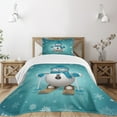 thumbnail image 1 of Ambesonne Snowman Quilted Bedspread Set 2 Pcs, Skiing Snowflakes Fun, Twin Size, Pale Brown Turquoise, 1 of 5