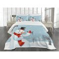 thumbnail image 1 of Ambesonne Snowman Quilted Bedspread Set 3 Pcs, New Year's Eve Birds, King Size, Multicolor, 1 of 3